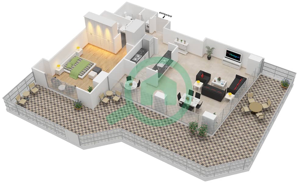 المخططات الطابقية لتصميم التصميم 01FLOOR 2 شقة 1 غرفة نوم - أبراج ساوث ريدج 2 interactive3D