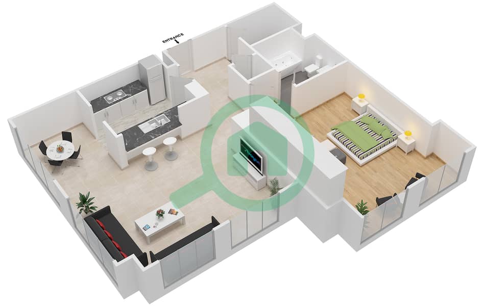 المخططات الطابقية لتصميم التصميم 03 FLOOR 2 شقة 1 غرفة نوم - أبراج ساوث ريدج 2 interactive3D