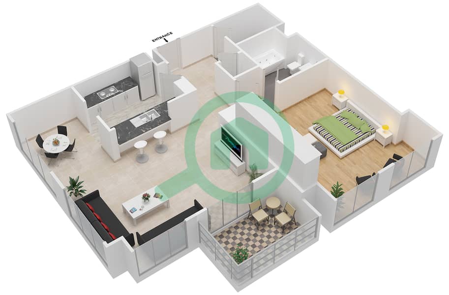 المخططات الطابقية لتصميم التصميم 03 FLOOR 3-31 شقة 1 غرفة نوم - أبراج ساوث ريدج 2 interactive3D