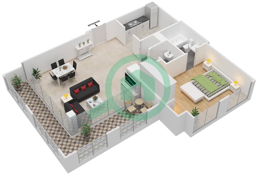 المخططات الطابقية لتصميم التصميم 03 FLOOR 32 شقة 1 غرفة نوم - أبراج ساوث ريدج 2 interactive3D