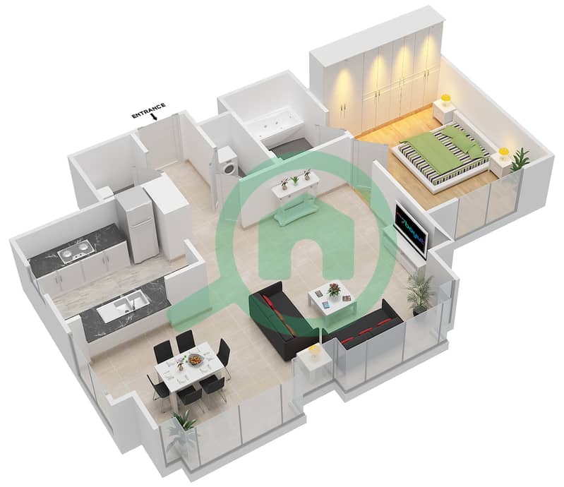 المخططات الطابقية لتصميم التصميم 04 FLOOR 2 شقة 1 غرفة نوم - أبراج ساوث ريدج 2 interactive3D
