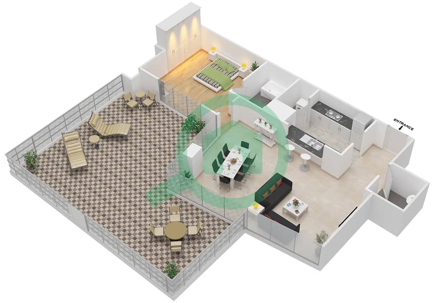 المخططات الطابقية لتصميم التصميم 05 FLOOR 2 شقة 1 غرفة نوم - أبراج ساوث ريدج 2 interactive3D