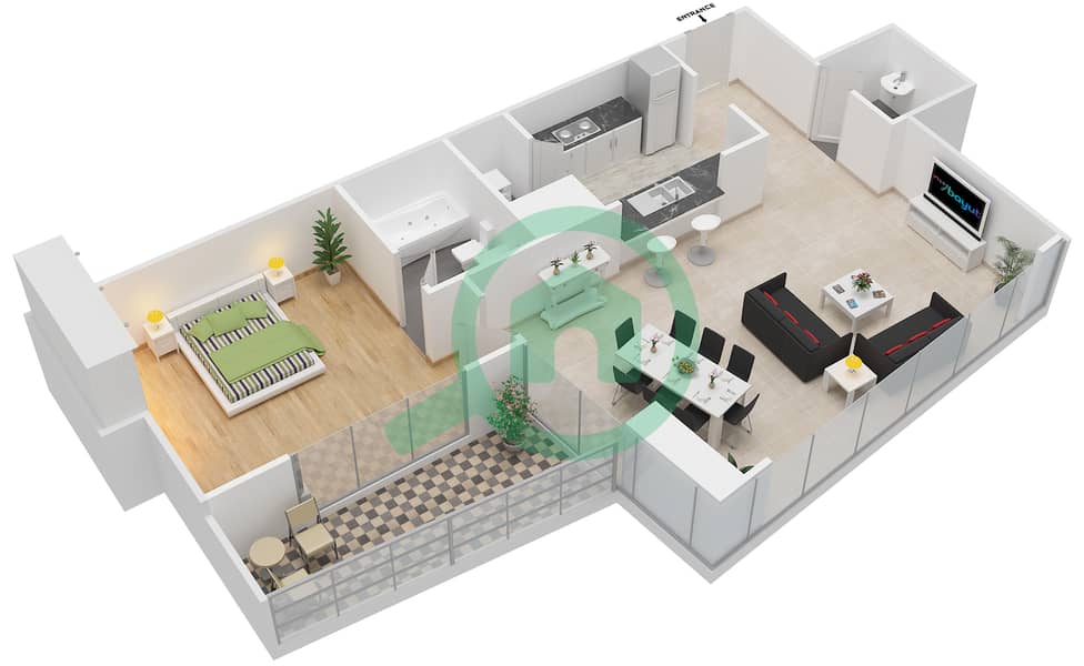 South Ridge 2 - 1 Bedroom Apartment Suite 05 FLOOR 3-31 Floor plan interactive3D