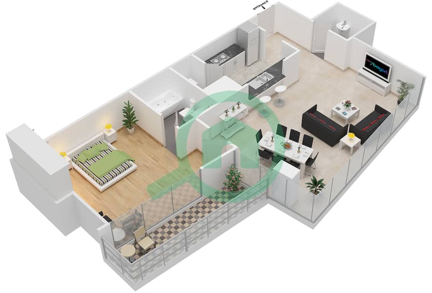 المخططات الطابقية لتصميم التصميم 05 FLOOR 32 شقة 1 غرفة نوم - أبراج ساوث ريدج 2 interactive3D