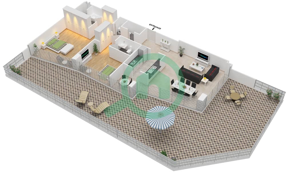 المخططات الطابقية لتصميم التصميم 02 FLOOR 2 شقة 2 غرفة نوم - أبراج ساوث ريدج 2 interactive3D