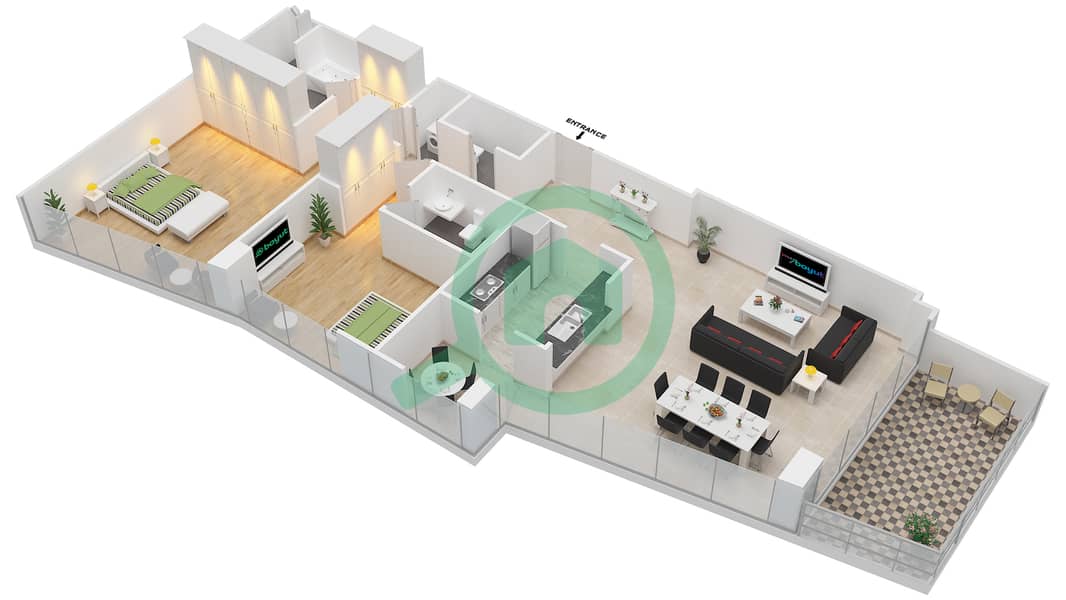 South Ridge 2 - 2 Bedroom Apartment Suite 02 FLOOR 3-31 Floor plan interactive3D