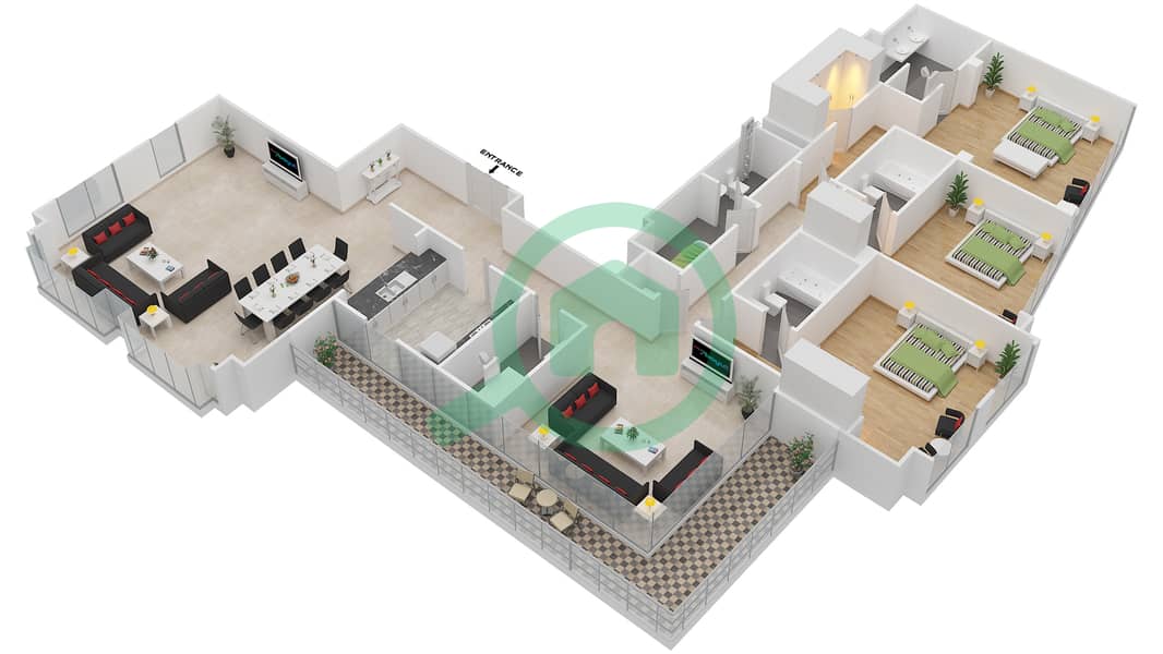 المخططات الطابقية لتصميم التصميم 02 FLOOR 33 شقة 3 غرف نوم - أبراج ساوث ريدج 2 interactive3D