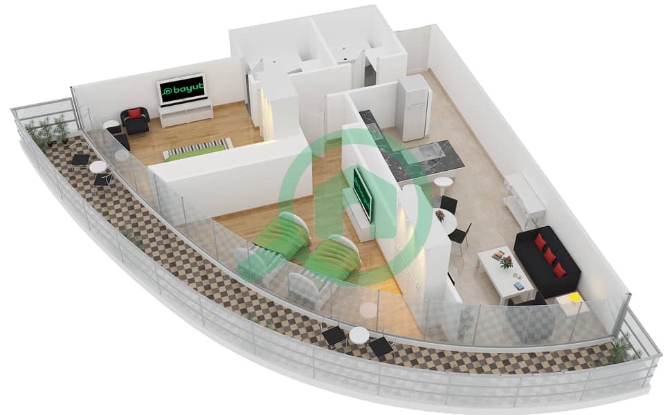 المخططات الطابقية لتصميم الوحدة 5 FLOOR 27,29 شقة 2 غرفة نوم - ذا ديستنكشن interactive3D