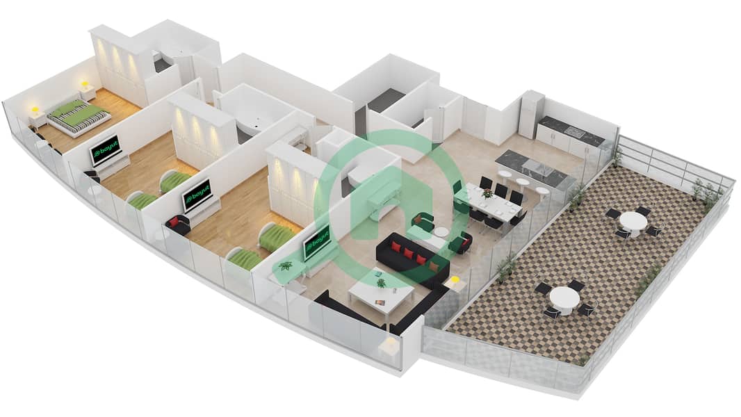Дистинкшн - Апартамент 3 Cпальни планировка Единица измерения 2 FLOOR 50 interactive3D