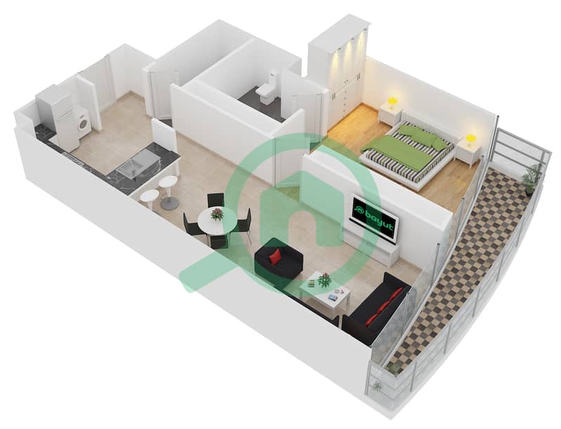 绝佳酒店式公寓 - 1 卧室公寓单位3 FLOOR 7,9 -11,26,27-29,戶型图 interactive3D