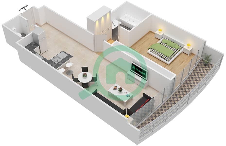 المخططات الطابقية لتصميم الوحدة 6A شقة 1 غرفة نوم - ذا ديستنكشن interactive3D