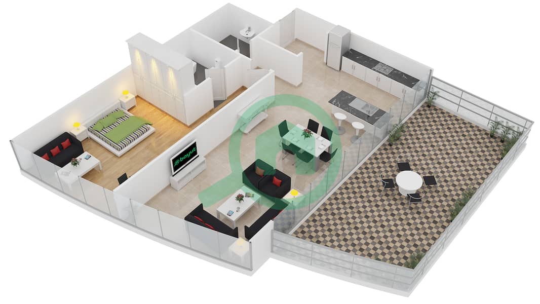 المخططات الطابقية لتصميم الوحدة 3 FLOOR 49 شقة 1 غرفة نوم - ذا ديستنكشن interactive3D