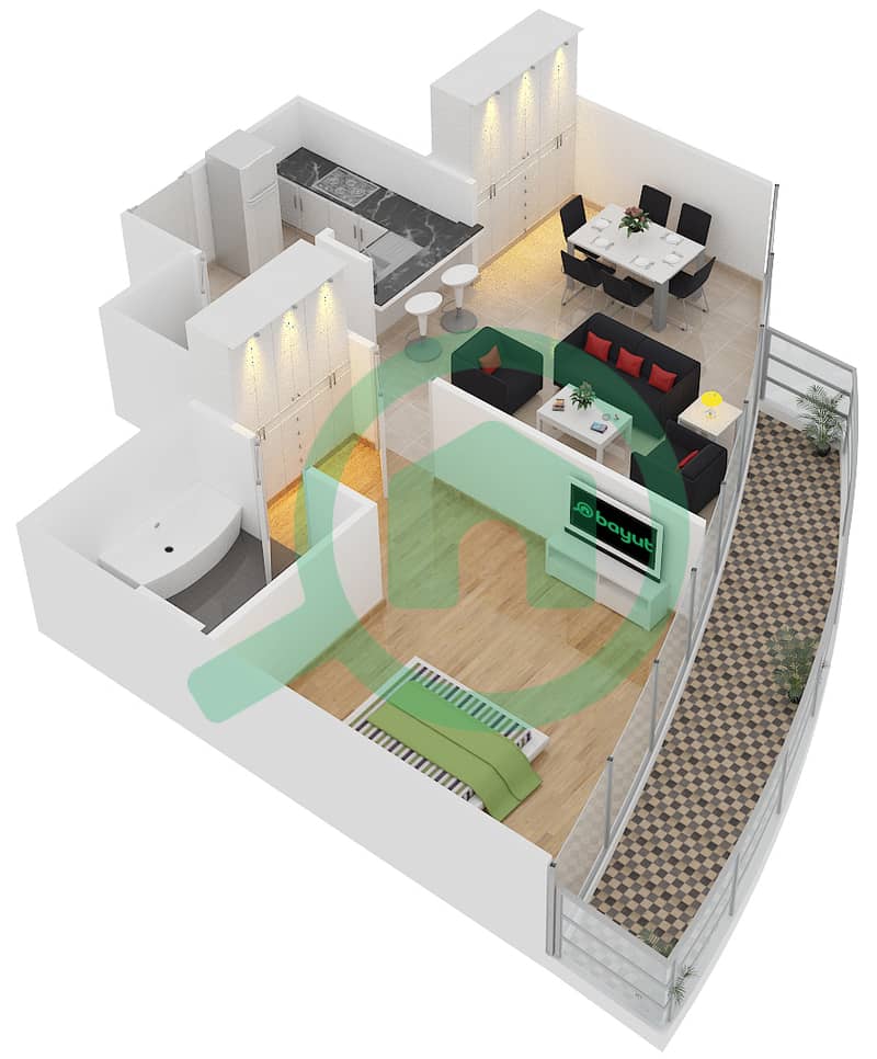 المخططات الطابقية لتصميم الوحدة 6 FLOOR 48 شقة 1 غرفة نوم - ذا ديستنكشن interactive3D