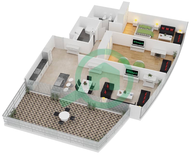 المخططات الطابقية لتصميم الوحدة 4 FLOOR 49 شقة 2 غرفة نوم - ذا ديستنكشن interactive3D