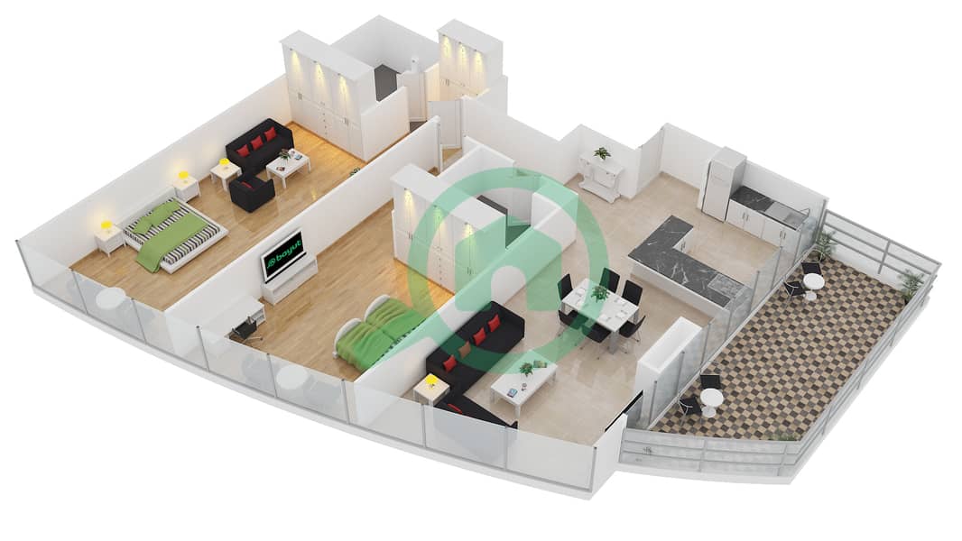 绝佳酒店式公寓 - 2 卧室公寓单位3 FLOOR 48戶型图 interactive3D