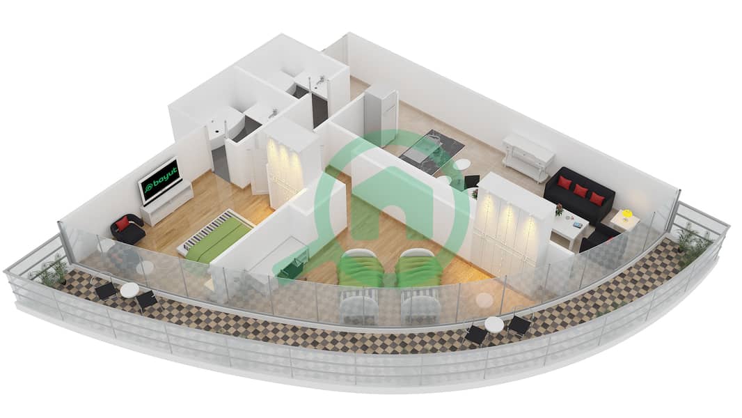 المخططات الطابقية لتصميم الوحدة 4 FLOOR 27,29 شقة 2 غرفة نوم - ذا ديستنكشن interactive3D