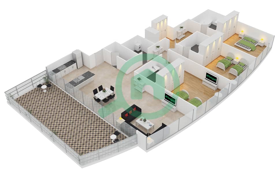 المخططات الطابقية لتصميم الوحدة 3 FLOOR 50 شقة 3 غرف نوم - ذا ديستنكشن interactive3D