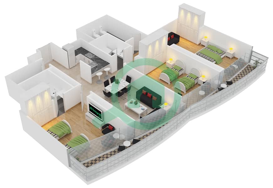 المخططات الطابقية لتصميم الوحدة 6 FLOOR 28,30-39 شقة 3 غرف نوم - ذا ديستنكشن interactive3D