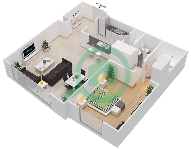 Саут Ридж 6 - Апартамент 1 Спальня планировка Гарнитур, анфилиада комнат, апартаменты, подходящий 01 FLOOR 1 interactive3D