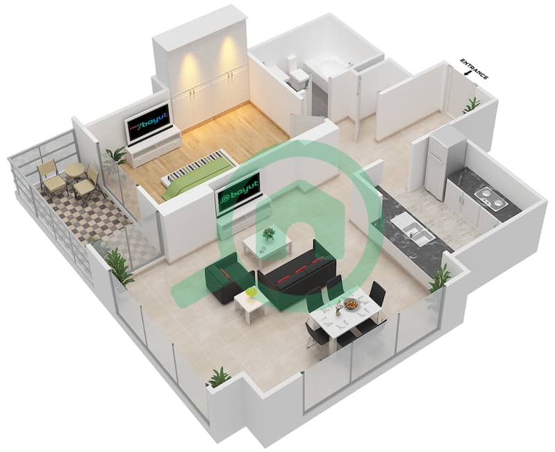 South Ridge 6 - 1 Bedroom Apartment Suite 04 FLOOR 4-37 Floor plan interactive3D