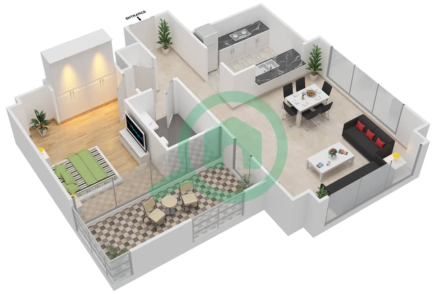 South Ridge 6 - 1 Bedroom Apartment Suite 04 FLOOR 38 Floor plan interactive3D