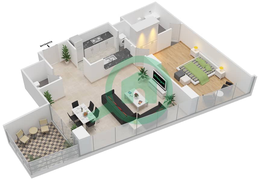المخططات الطابقية لتصميم التصميم 05 FLOOR 38 شقة 1 غرفة نوم - أبراج ساوث ريدج 6 interactive3D
