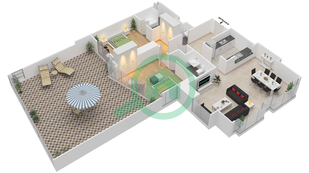 المخططات الطابقية لتصميم التصميم 01 FLOOR 2 شقة 2 غرفة نوم - أبراج ساوث ريدج 6 interactive3D