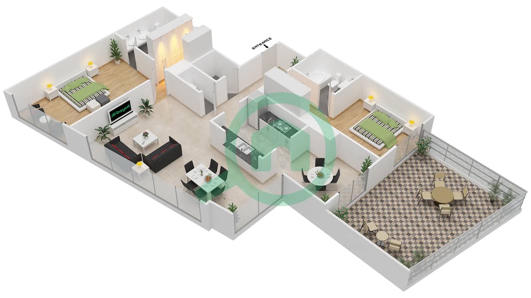 South Ridge 6 - 2 Bedroom Apartment Suite 02 FLOOR 1 Floor plan interactive3D