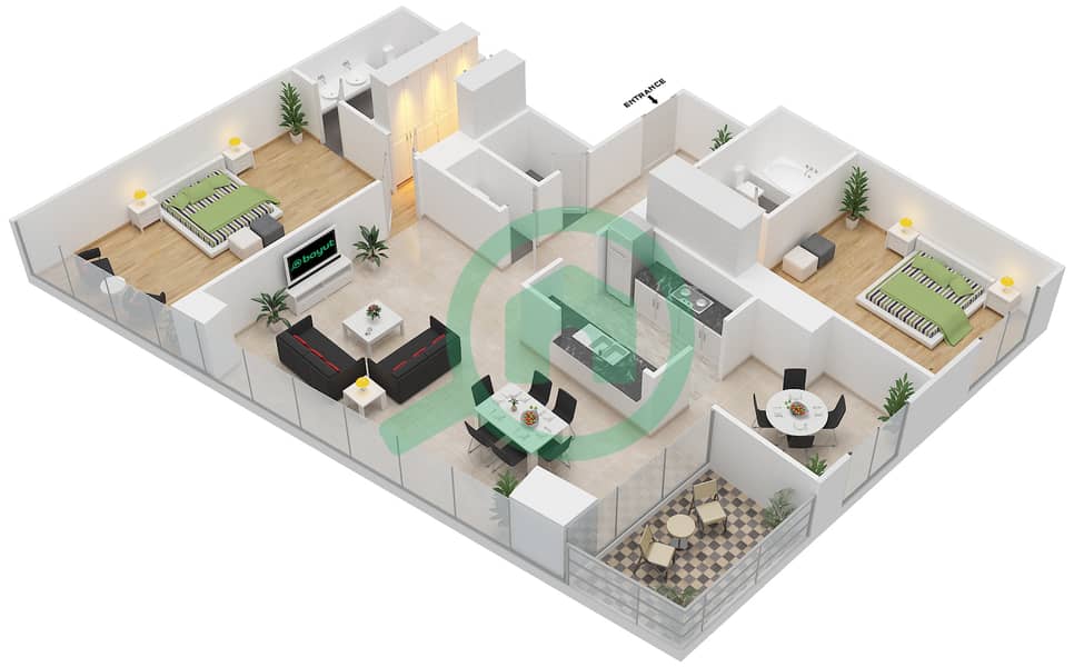 South Ridge 6 - 2 Bedroom Apartment Suite 03 FLOOR 4-37 Floor plan interactive3D