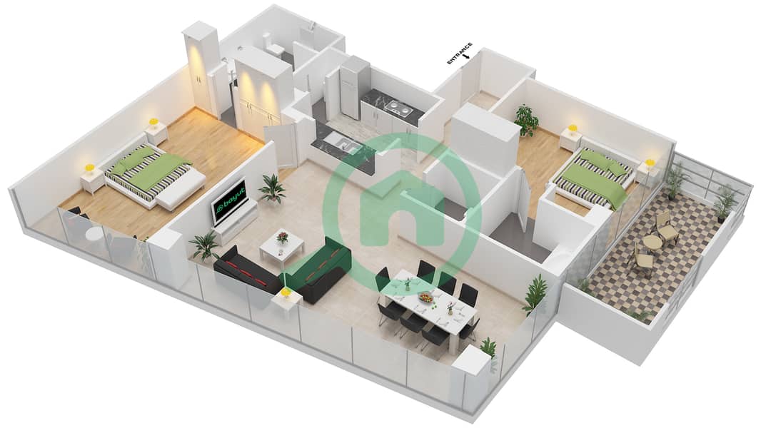 South Ridge 6 - 2 Bedroom Apartment Suite 03 FLOOR 38 Floor plan interactive3D