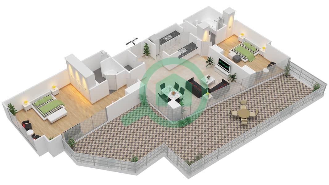 المخططات الطابقية لتصميم التصميم 04 FLOOR 2 شقة 2 غرفة نوم - أبراج ساوث ريدج 6 interactive3D