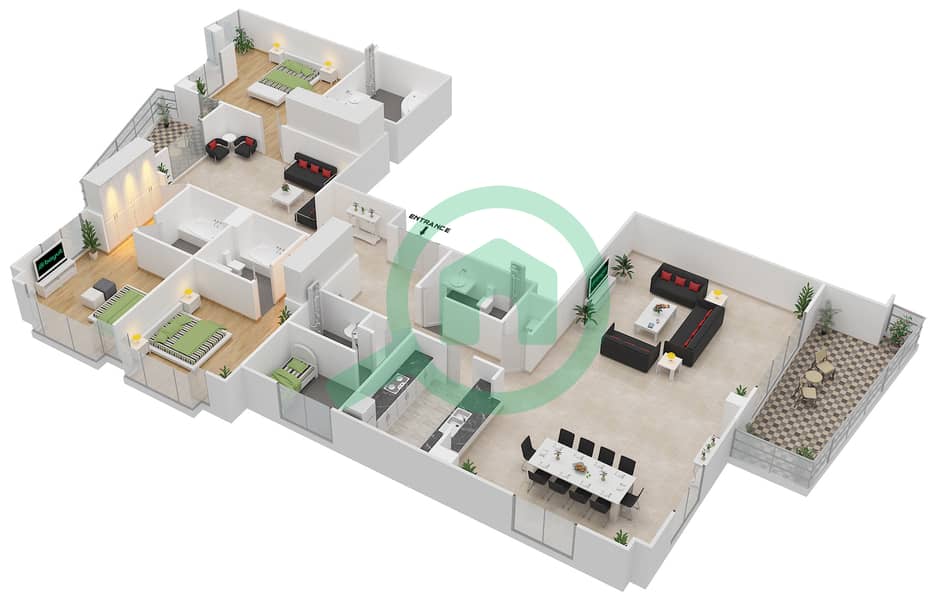 المخططات الطابقية لتصميم النموذج 01 FLOOR 39 شقة 3 غرف نوم - أبراج ساوث ريدج 6 interactive3D