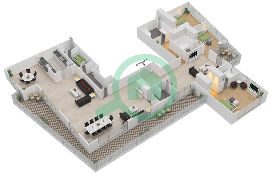 南岭6号大厦 - 3 卧室公寓套房02 FLOOR 39戶型图 interactive3D