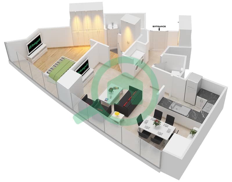 The Address Sky View Tower 1 - 1 Bedroom Apartment Unit 2,8 / FLOOR 4-15 Floor plan Floor 4-15 interactive3D