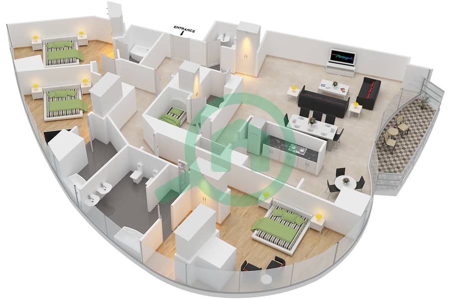 المخططات الطابقية لتصميم الوحدة 2,6 / FLOOR 17-43 شقة 3 غرف نوم - العنوان ريزدينسز سكاي فيو 1 Floor 17-43 interactive3D