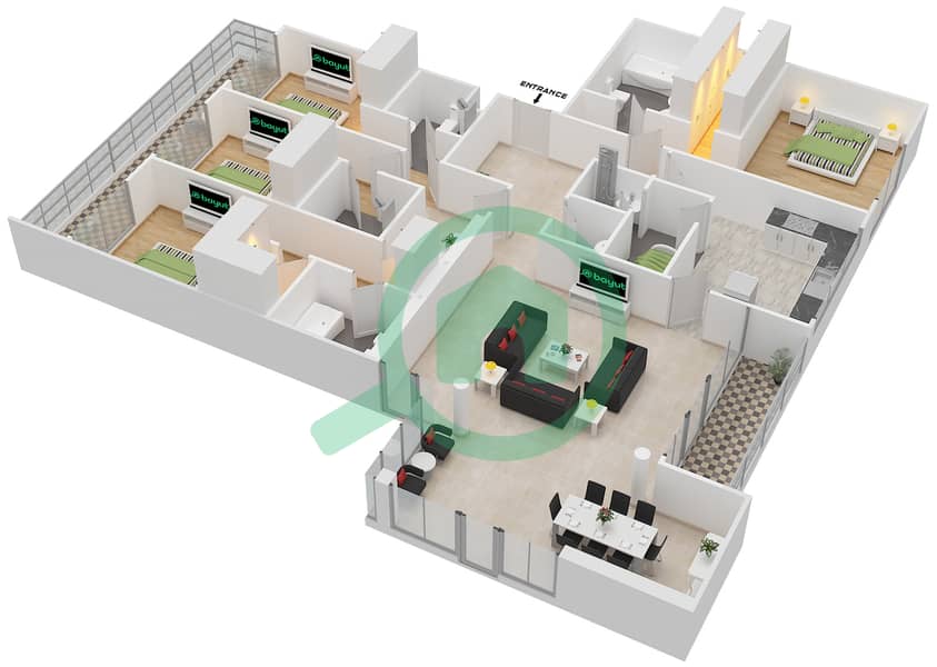 Амбер - Пентхаус 4 Cпальни планировка Тип 2 interactive3D