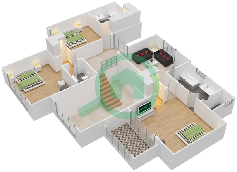 Канал Коув Фронд Е - Вилла 4 Cпальни планировка Тип B First Floor interactive3D