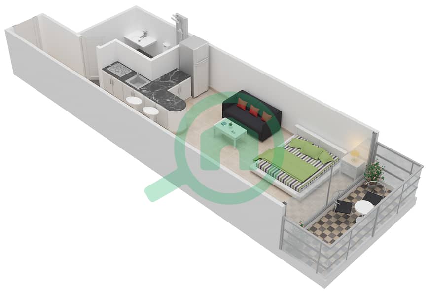 المخططات الطابقية لتصميم الوحدة 2 شقة استوديو - أبر كرست interactive3D