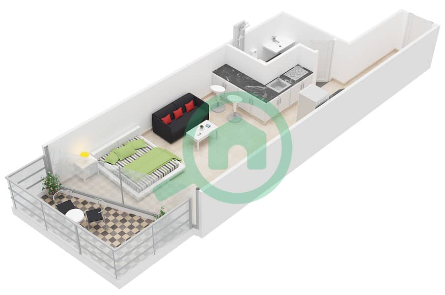 المخططات الطابقية لتصميم الوحدة 8 شقة استوديو - أبر كرست interactive3D