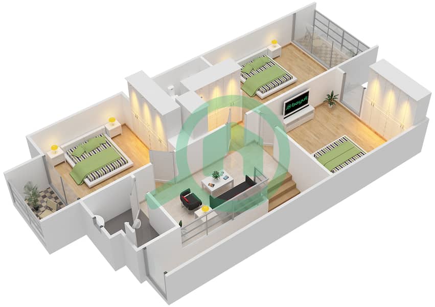 المخططات الطابقية لتصميم الوحدة CORNER تاون هاوس 3 غرف نوم - أرابيلا 1 interactive3D