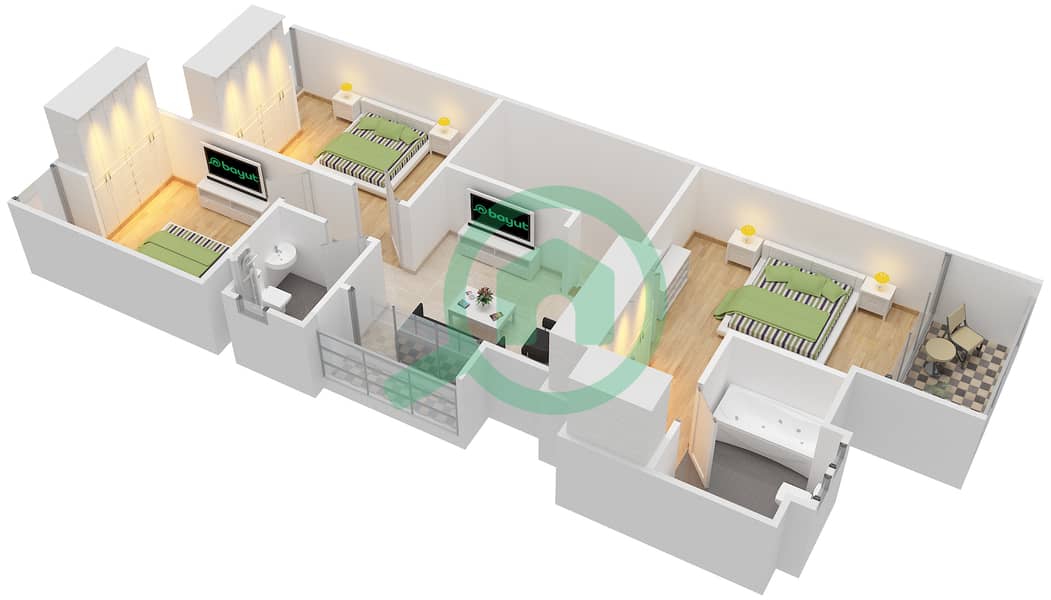 المخططات الطابقية لتصميم الوحدة SEMI DETACHED MIDDLE تاون هاوس 3 غرف نوم - أرابيلا 1 interactive3D