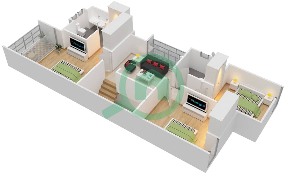 阿拉贝拉1区 - 3 卧室联排别墅单位SEMI DETACHED CORNER戶型图 interactive3D