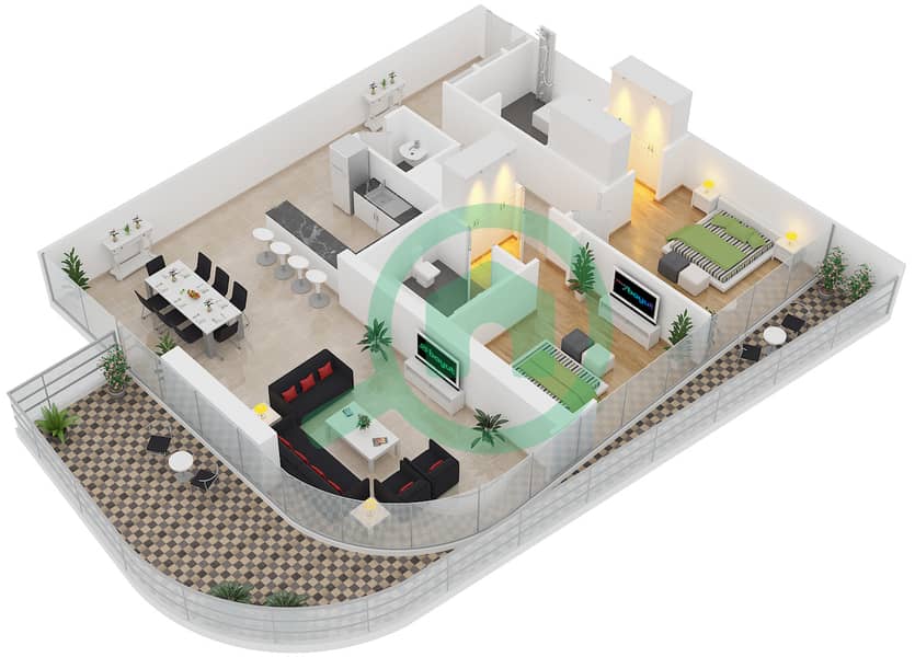 Арпи Хайтс - Апартамент 2 Cпальни планировка Единица измерения 5 FLOOR 43 interactive3D