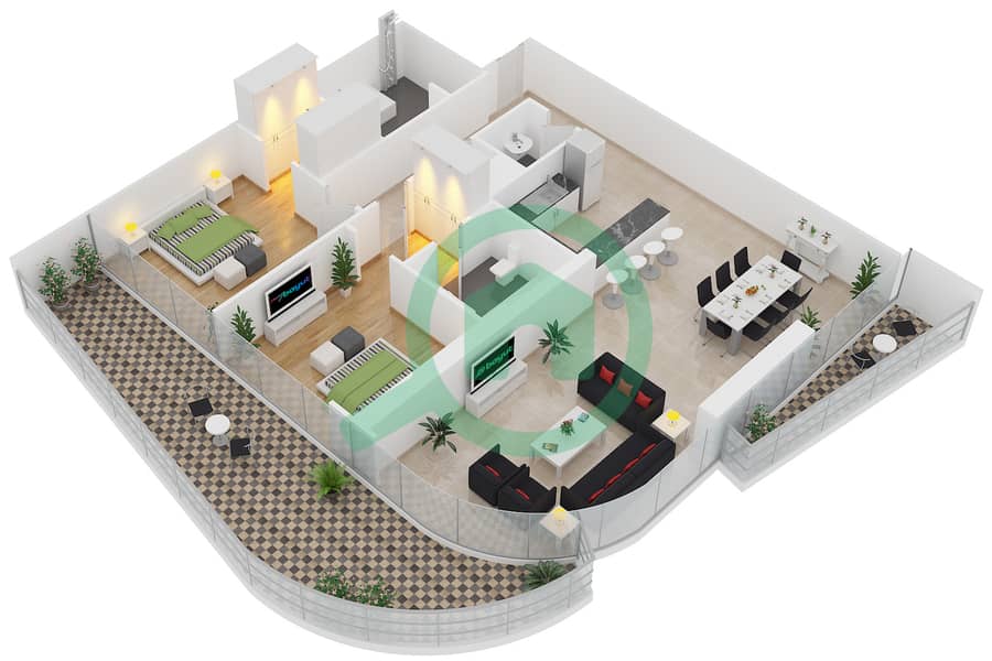 RP Heights - 2 Bedroom Apartment Unit 13 FLOOR 7 Floor plan interactive3D
