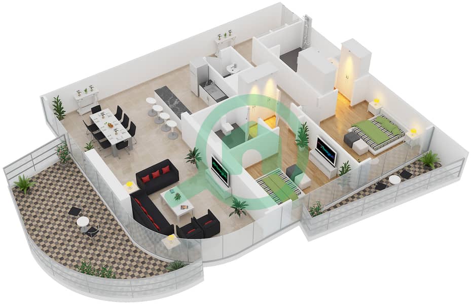Арпи Хайтс - Апартамент 2 Cпальни планировка Единица измерения 14 FLOOR 7 interactive3D