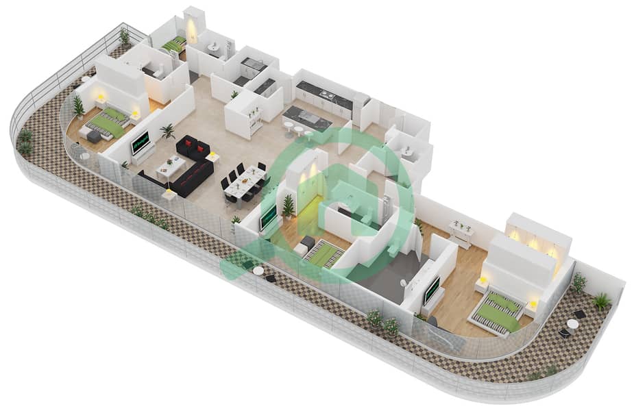 RP大厦 - 3 卧室公寓单位4 FLOOR 44-46戶型图 interactive3D