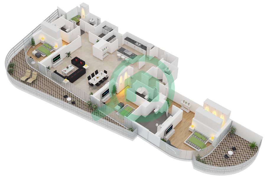 Арпи Хайтс - Апартамент 3 Cпальни планировка Единица измерения 5 FLOOR 25-42 interactive3D