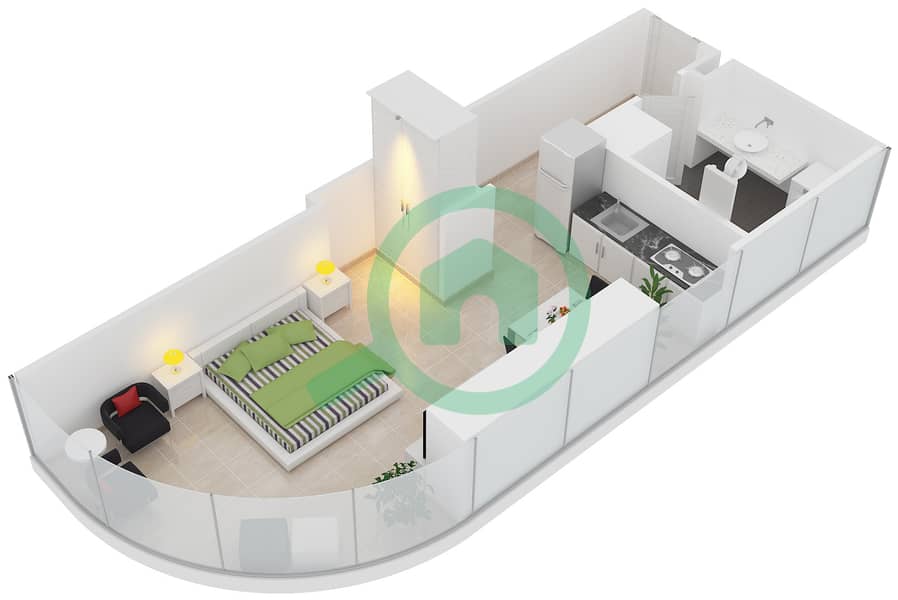 المخططات الطابقية لتصميم الوحدة 1 FLOOR 7 شقة استوديو - آر بي هايتس interactive3D