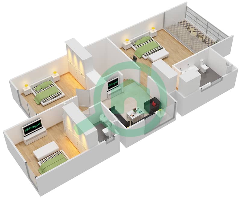 阿拉贝拉1区 - 4 卧室联排别墅单位SEMI DETACHED CORNER戶型图 interactive3D