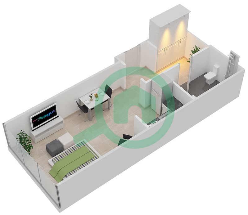 المخططات الطابقية لتصميم الوحدة 4 FLOOR 7 شقة استوديو - آر بي هايتس interactive3D